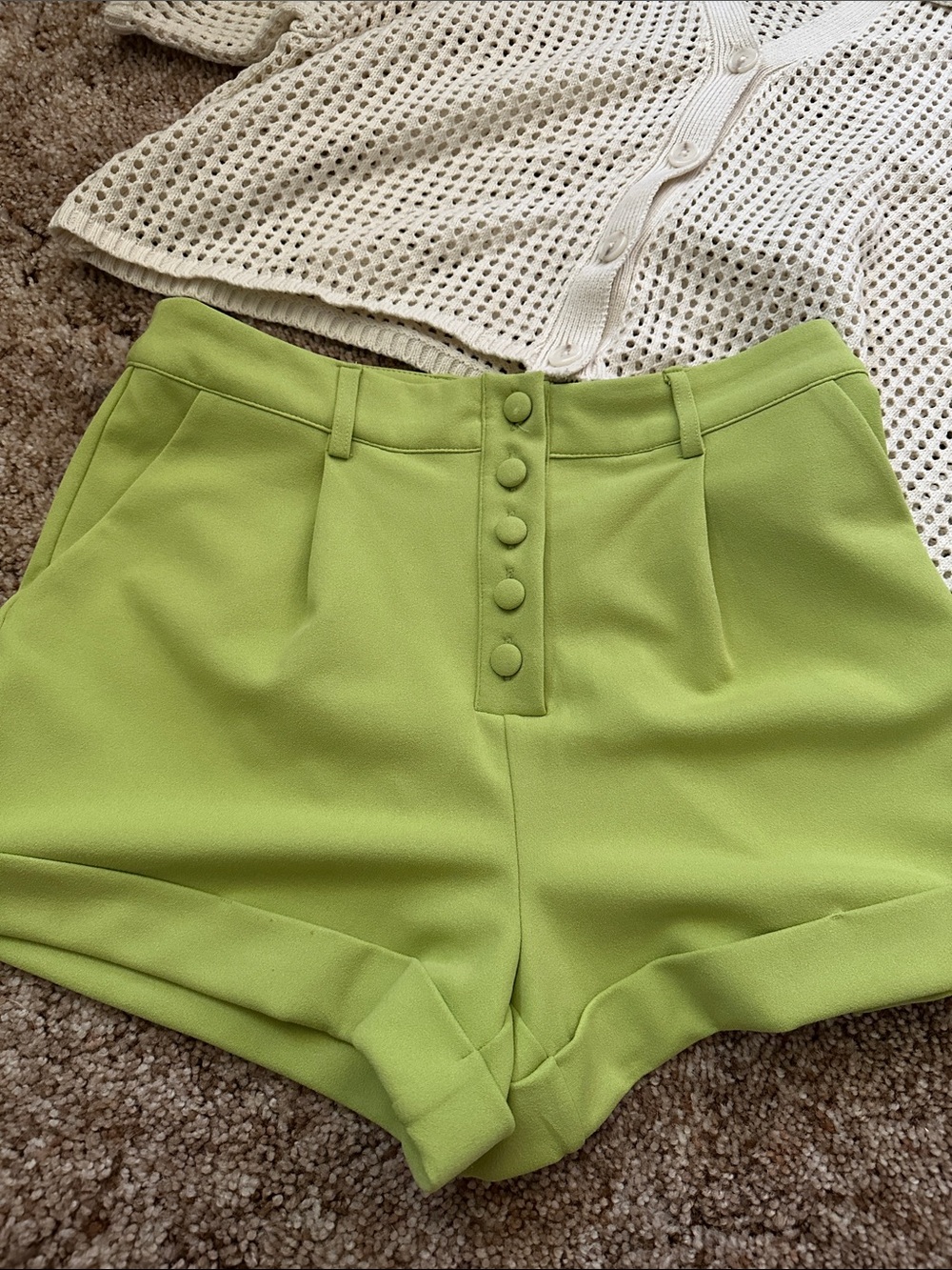 Forever 21 Lime Green High-Waist Button Front Shorts